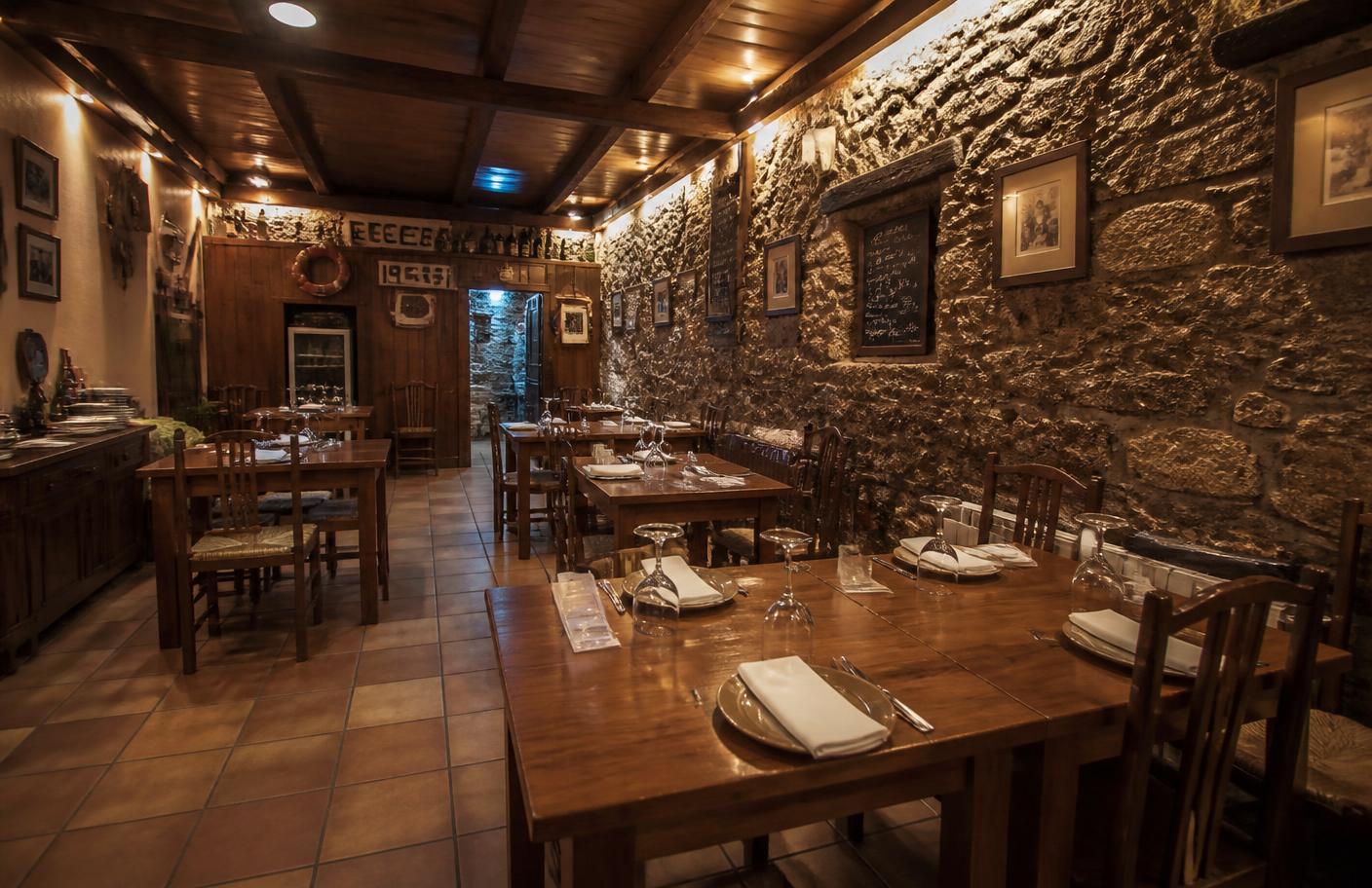 Interior cálido de un restaurante tradicional gallego